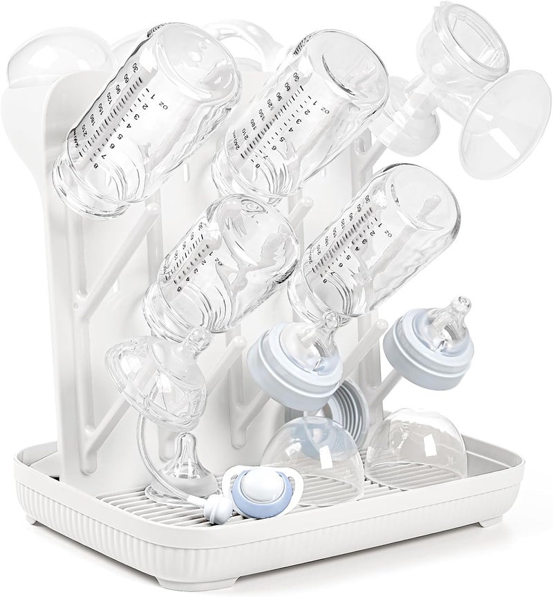Termichy Baby Bottle Drying Rack: Large Vertical Bottle Dryer Rack Holder - Space Saving Standing Drying Rack for Baby Bottles and Pump Part Cleaning (White) - Image 1